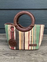 Duck Head Woven Tote Handbag Purse Multicolor w Leather Key Fob Summer V... - $41.80