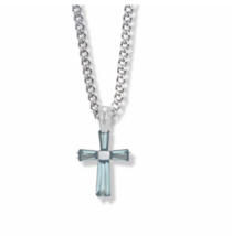 Sterling Silver And Glass Crystal March Birthstone Cross Necklace &amp; Chain - £79.92 GBP