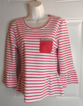 Linea Domani Lmtd Collection Pink White Stripe 3/4 Sleeve Embellished Blouse Sp - £9.70 GBP