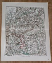 1912 Antique Map Of Württemberg Stuttgart Hohenzollern Germany - £16.77 GBP