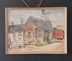 Midcentury Watercolor Featuring Late 1950&#39;s Commer Wagon and a Freight Car - £317.49 GBP