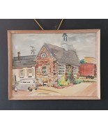 Midcentury Watercolor Featuring Late 1950&#39;s Commer Wagon and a Freight Car - $403.75