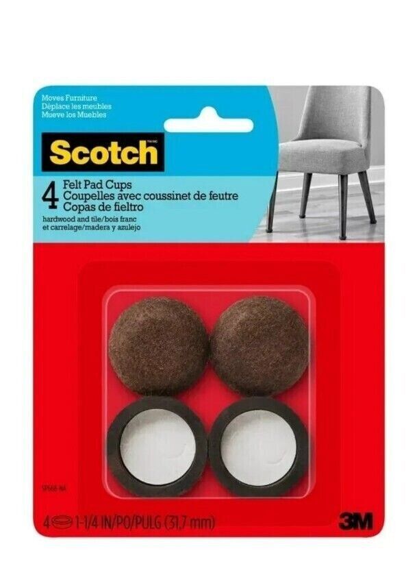 Primary image for Brown Felt Pad Cups 1-1/4" Round 4Pk Chair Leg Floor Protectors 3M #SP668-NA