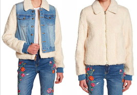 Juicy Couture Faux Shearling Jacket XSmall + Denim Vest Wear 3 Ways $348 2 PCS - £95.59 GBP