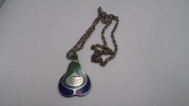 Vintage Silver Pear Bird Enamel Necklace 25&quot; NB8 - $10.30