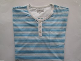 7 Diamonds Crewneck Henley Stripes Short Sleeve Men T-Shirt Aqua XL - £17.80 GBP