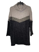 THML Women&#39;s Sweater Dress Chevron Cowl Knit Boxy Fit Pullover Grey/Tan ... - $29.69