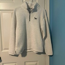 Victoria Secret PINK Women’s 1/4 Zip Fleece Pullover Size Small Cream Color - $14.85