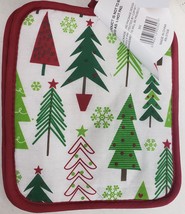 Set Of 2 Jumbo Pot Holders, 7&quot;x8&quot;, Multicolor Christmas Trees &amp; Snowflakes,Bh - £7.11 GBP