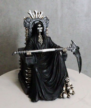 Black Holy Death Grim Reaper Sitting On Skeleton Skull Throne Figurine 1... - $48.95