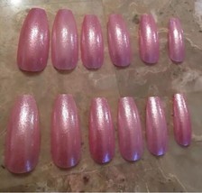 Set Of Painted Sheer Pink Long Coffin Nails choose your shape - $7.92