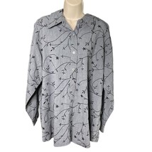 Avenue Womens Button Down Blouse Short Floral Gray Plus Size 18 20 Vintage u - £21.61 GBP