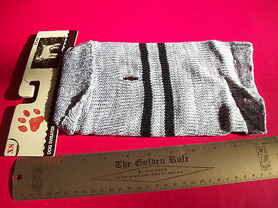 Pet Gift Dog Clothes XS Black Stripe Gray Sweater Outfit Cold Weather Ap... - $5.49