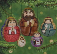 Hallmark 2001 NIB Nesting Nativity Creche Pressed Tin Set of 5 Ornaments - $37.95