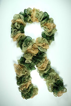 Metallic Green Adorable Ruffle Hand Knit Crochet Scarf with Sequins - £7.90 GBP