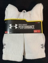 NWT! Under Armour UA Performance Crew Socks 6 Pair White Men&#39;s L 9-12½ H... - $24.38