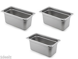 1/3 Size Buffet Pan 3 Pack Catering Hotel Dish One Third Size Pans Stainless - $79.39