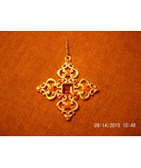 Necklace Pendant , Gold Tone with Amber Color Rhinestone , Scroll Design - £2.36 GBP