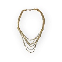 Gold-tone Mixed Chain Rhinestones Multistrand Layered Necklace Fashion Jewelry - £19.46 GBP