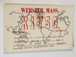 Vintage CB Ham radio Card K1VSG  Webster Massachusetts 1962 - £3.89 GBP