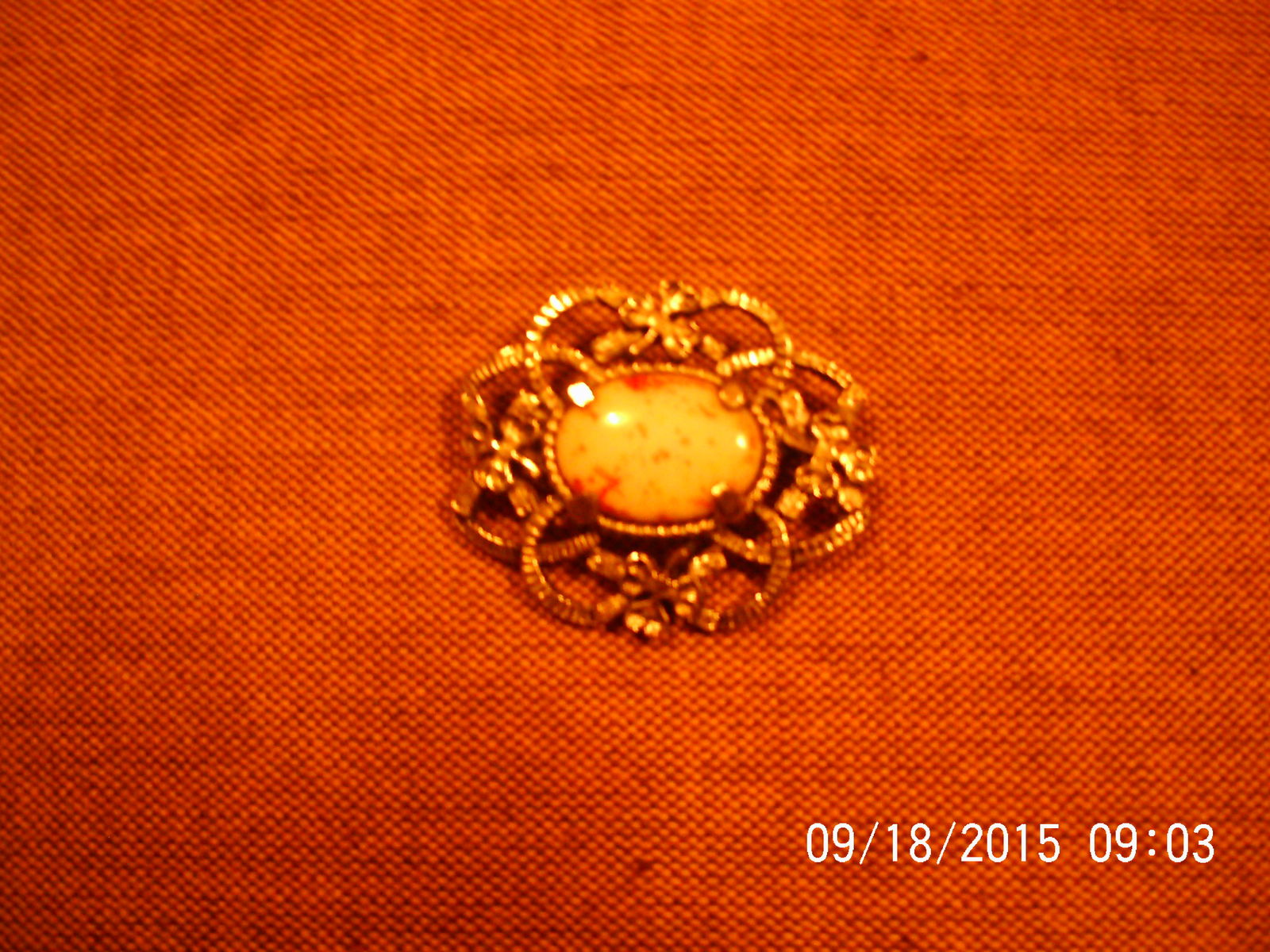 Silver Color Brooch with Cream and Red Stone . - $3.00