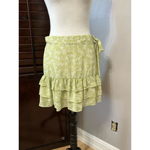 Ever After Womens Tiered Skirt Green Floral Mini Tie Ruffle Lined Zip Boho L - £11.90 GBP