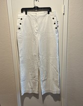 Talbots Pants Women’s Size 14 Ivory Cotton Blend Flat Front Wide Leg Pan... - $39.59