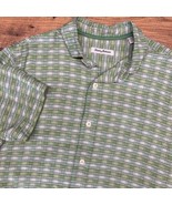 Tommy Bahama Men Large Green White Silk Button Up Shirt Short Sleeve Geo... - $544.14 MXN