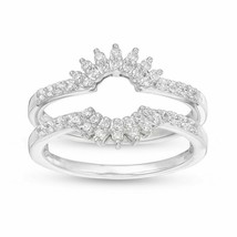 14K White Gold Plated 2/7 Ct Simulated Diamond Enhancer Ring Floral Style Guard - £71.44 GBP