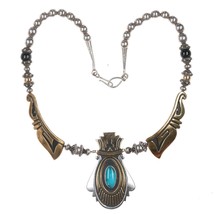 18&quot; Tommy Singer (1940-2014) Navajo sterling, gold filled, turquoise necklace - $772.20