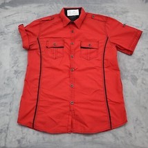 Vertical Sport Shirt Mens L Red Short Sleeve Point Collar Pocket Button Up - £14.71 GBP