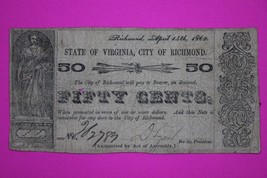1862 State Of Virginia, City of Richmond 50 Cents Authentic Paper Money 86 - $29.99