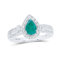 Authenticity Guarantee 
10kt White Gold Womens Pear Emerald Diamond Halo Ring... - £818.16 GBP
