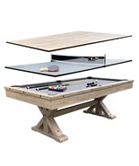 3 in 1 Rustic Oak Game Table - Pool Table w Dining Table Top and Ping Po... - £1,665.21 GBP