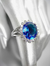 STUNNING 18kt White Gold Plated 5ct Blue Sapphire Crystal Heirloom Ring - £23.97 GBP