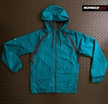 Men&#39;s Starter Jacket Green Teal Black Light Weight Rain Coat Hoodie 34-36 Zip Up - £30.32 GBP