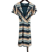 Eva Franco Sparkly Stripe Wrap Dress Flutter Sleeves Womens Size 0 New - £66.47 GBP