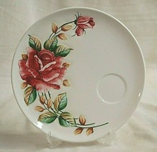 Vintage Americana by Lefton 957 Snack Plate Large Pink Rose Green &amp; Brown Leaves - £23.25 GBP