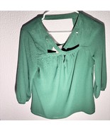 Saks Fifth Avenue Green Cutout Neck 3/4 Sleeve Blouse Size Medium - €18,82 EUR