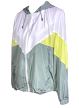 Women&#39;s Love Tree Windbreak Jacket Lightweight Sz L White Yellow Gray Hooded - £16.45 GBP