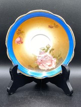 M.Z. Austria porcelain saucer (1473) gold, blue band, pink rose ANT 1909 Austria - £21.15 GBP