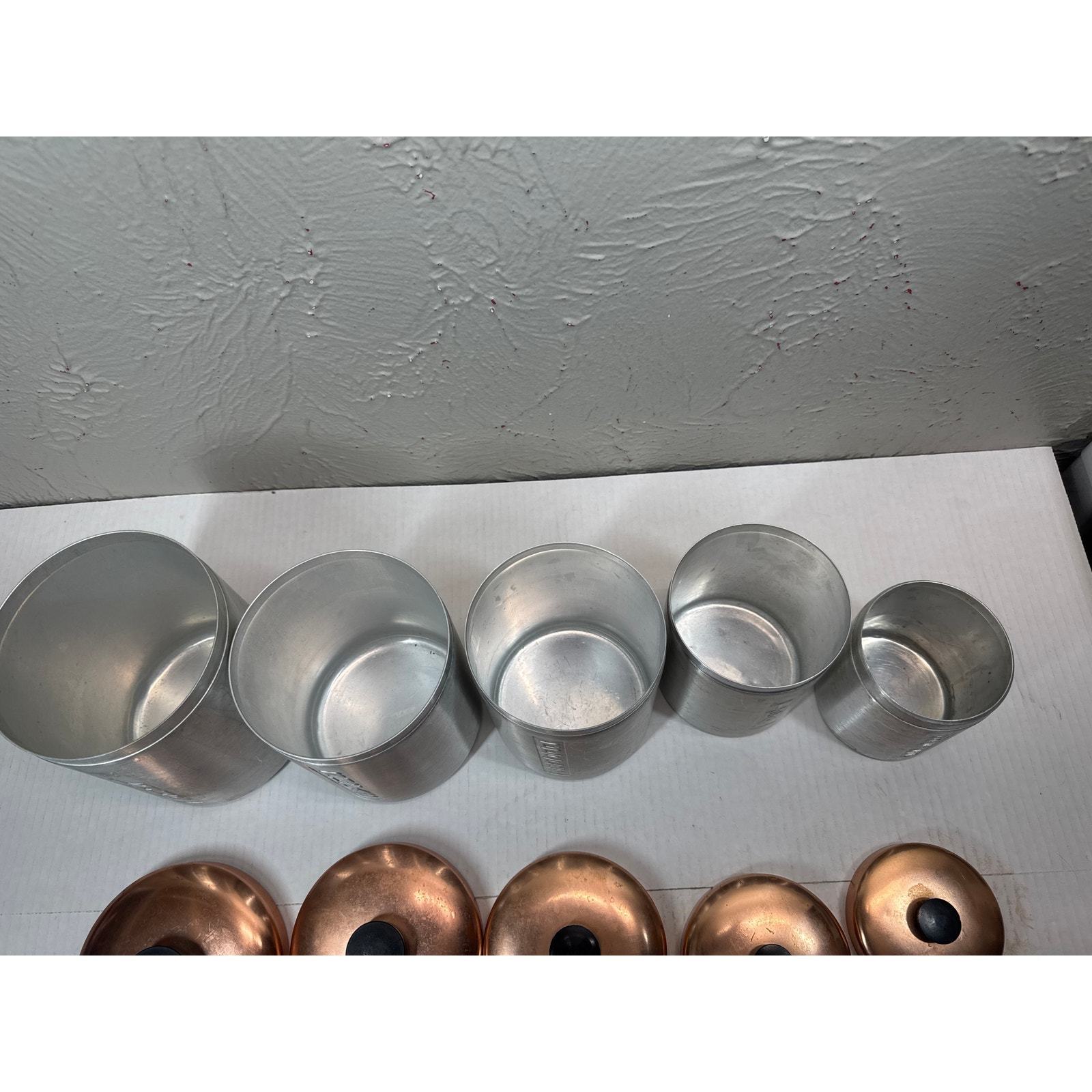 MCM Set of 5 Spun Aluminum Kitchen Canisters Copper Color Lids Made in Italy Item image 4