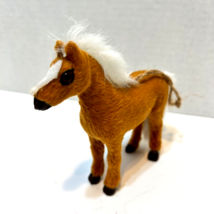 Vintage Faux Fur Pony Horse Christmas Ornament Brown White 5 x 4.75 inch - £9.94 GBP