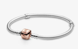 Pandora Moments Sterling Silver Two Tone Rose Gold Snake Chain Bracelet 6.3&quot; - £59.91 GBP