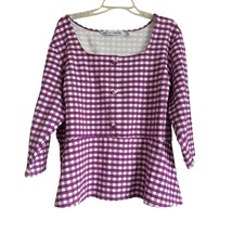 Girl With Curves Womens Top 3X Purple White Gingham Peplum Blouse Square... - $18.81