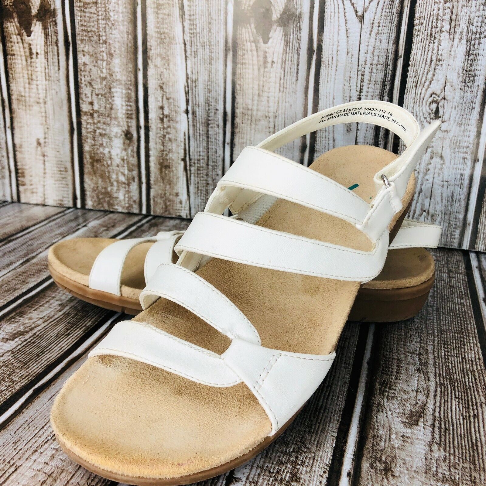 Primary image for Yuu Janne White Slingback Sandals Size 5.5 M Strap Flats Hook Loop Shoe 