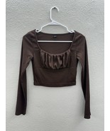 Shein Womens Shirt Size XS Brown Ribbed Long Sleeve Cropped TopSquare Ne... - $9.48