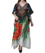 Ashro Woman Caftan Dress Free Size Satin Pullover Print Georgette Ramdan... - $651.04 MXN