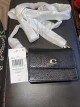 COACH C6718 Black Pebbled Leather Half Flap Card Case, crossbody bag - $1,581.79 MXN