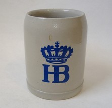 HB Beer Stein Mug Ceramic Pottery Cup Vintage German Collectible .5L Grey Blue - £19.81 GBP